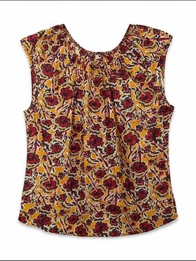 Marni Mustard & Red Floral Sleeveless Gathered Neck Camisole
